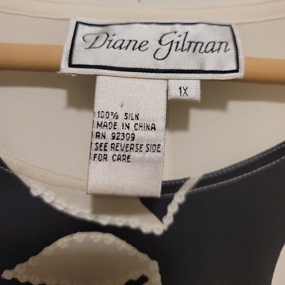 100% Silk Top Floral Ivory Black Sequins 1X Ruffle Sheer Classy - Picture 3 of 6